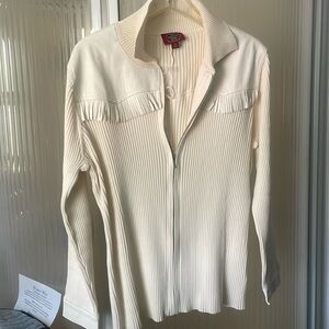 NWT Ivory Cardigan w faux leather trim 2X